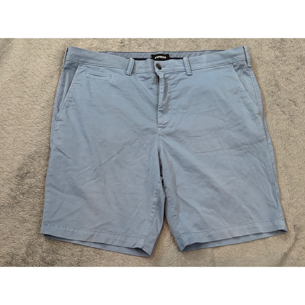 Express Mens Slim Stretch Chino Shorts Light Blue Size 38 9 Inch Inseam 400419